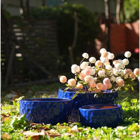 Vasi da fiori in ceramica, set da 3, blu antico, con foro di drenaggio, interno/esterno HAVRYA (1/5)