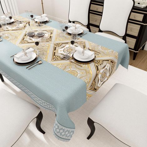 Rechteckige Tischdecke 140x280cm, wasserdicht, pflegeleicht, blau