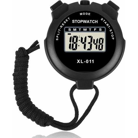 Cronómetro electrónico impermeable, deportivo multifunción, digital, ABS, para árbitros, con temporizador de intervalos para exteriores, reloj digital con cordón (negro) (1/5)