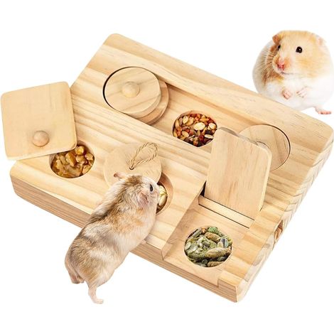 Juguete de búsqueda de comida para hámster, 6 juguetes de madera para hámster, juguete para masticar para conejos, juguetes para masticar para cobayas, conejos y chinchillas.