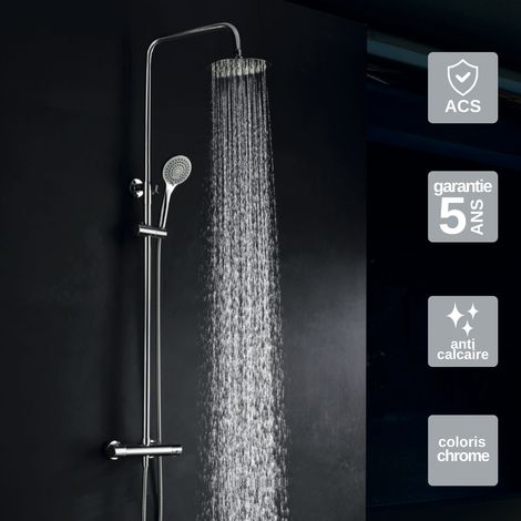 Colonne de Douche avec Mitigeur Thermostatique chromé anti-calcaire - Design Moderne - CRETA IMEX (1/4)