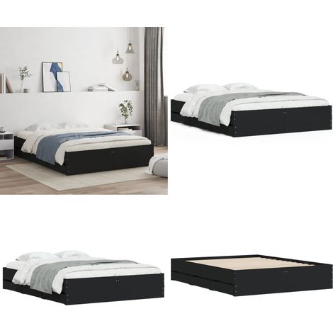 Bettgestell mit Schubladen Schwarz 140x200 cm Holzwerkstoff - Bettesrahmen - Doppelbett - Holzbettfundament - Schubladenschrank - Schlafzimmereinrichtung - Home & Living (1/5)