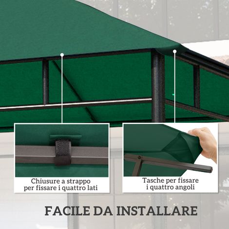Toiture de remplacement en polyester vert pour tonnelle de jardin 3x3m (1/5)