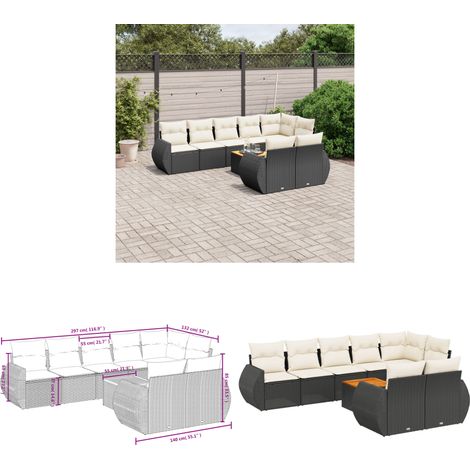 Salon de jardin 9 pcs avec coussins noir résine tressée - Ensemble Salon De Jardin - Meuble Extérieur - Jardin Design - Mobilier De Jardin - Chaise Lounge - Home & Living (1/3)