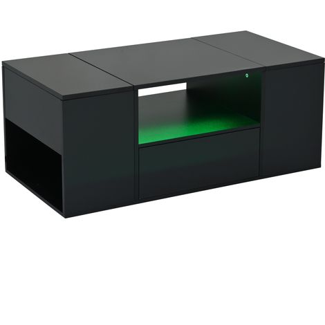 CHICFURN Mesa de centro 100 x 50 x 40 cm de aglomerado negro con LED y almacenaje (1/5)