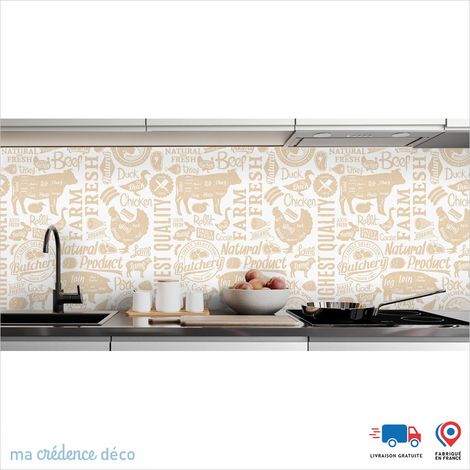 Crédence : Boucherie et graphisme - Couleur Beige ivoire - Alu composite - 120 - 60 (1/3)