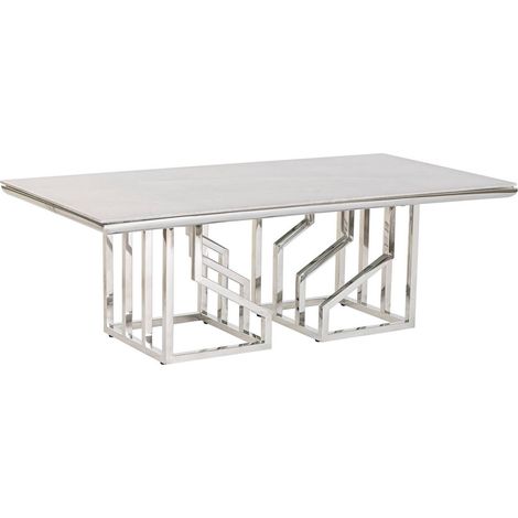 Table basse verre effet marbre blanc élégant - Blanc effet marbre avec touches argentées (1/5)