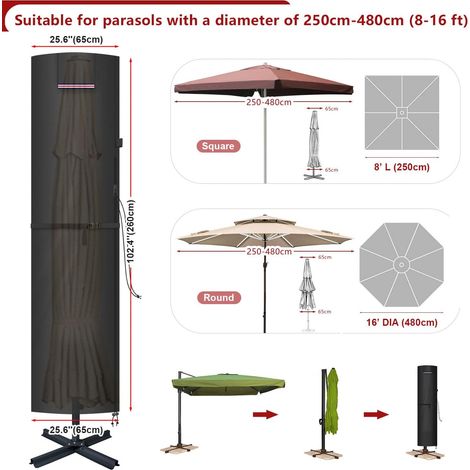 Housse de protection pour parasol déporté LAMUNI, compatible avec les parasols de 3 m, 4 m et 5 m, en Oxford 420D. (1/2)