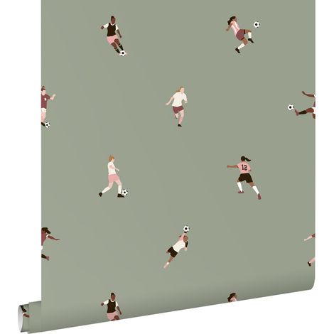 papier peint footballeuses vert grisé - ESTAhome (1/5)