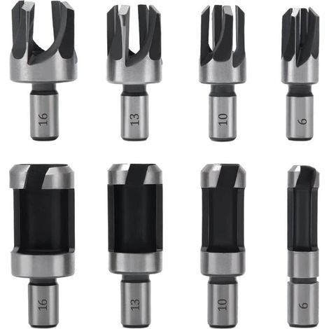 Set di 8 punte per trapano per legno - Fresa per tenone in acciaio al carbonio - Per trapani manuali - 6 mm, 10 mm, 13 mm, 16 mm - Per la lavorazione del legno
