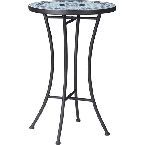Tavolino da Giardino Ø35,5x53,5 cm in Metallo con Mosaico Blu (1/5)