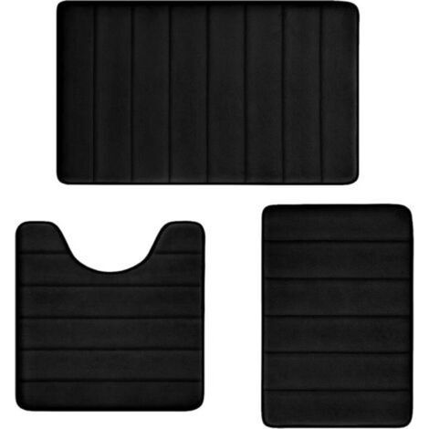 Badematten aus Memory-Schaum, schwarz, 3er-Set, weich, hoch saugfähig, rutschfest, maschinenwaschbar.