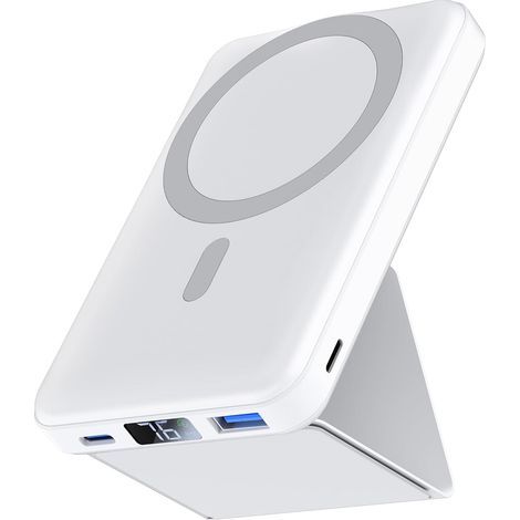 External Battery for iPhone, Podoru Mag-Safe Power Bank 10000mAh, 22.5W PD Wireless Fast Charger, with LED Display, Compatible with iPhone 14/13/12 Pro Max/Pro/Plus/Mini, White (1/4)