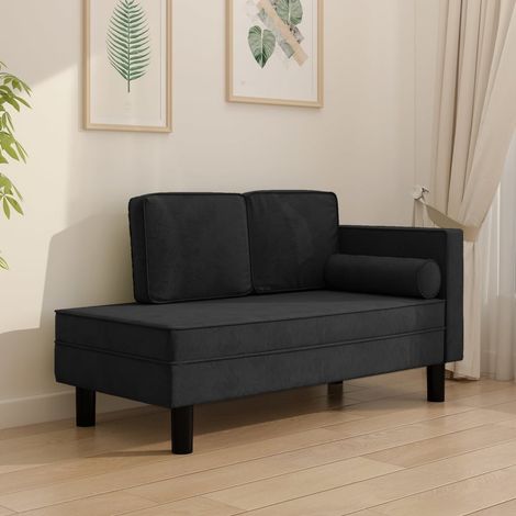 Chaise Longue en Velours. Noir : Divan, Canapé et Lit Confortable