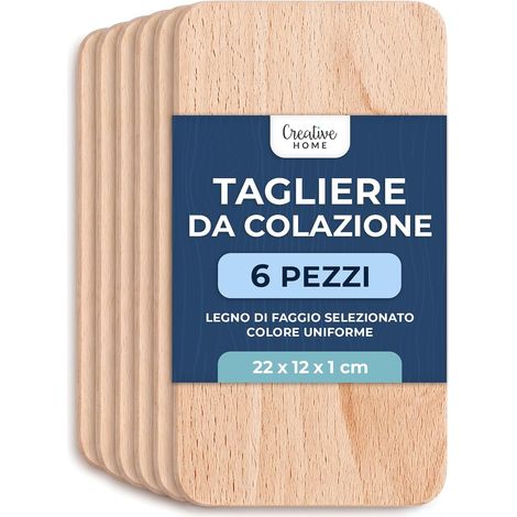 Creative Home Tagliere Legno Piccolo di Faggio, Set 6 Pezzi, 22 x 12 cm
Reversibile, per pane carne verdure e antipasti, tagliere da cucina e vassoio da portata, legno naturale, non oliato