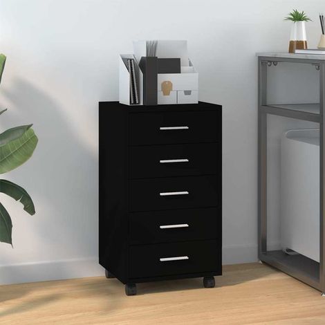vidaXL Armoire à tiroirs avec roulettes Noir Bois d'ingénierie (1/5)