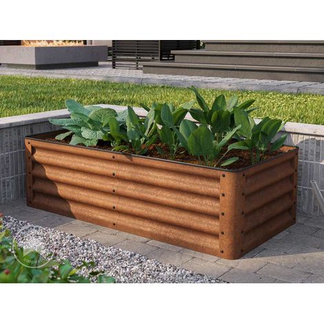 GFP Primeyard LUCA Huero urbano de acero corten 120x60x35 cm: Huerto resistente con aspecto de óxido natural y protección segura en las esquinas, apta para todo el año. (1/3)