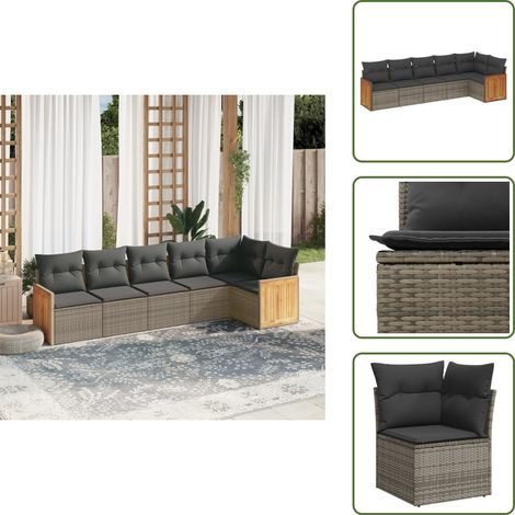 6-tlg. Garten-Sofagarnitur mit Kissen Grau Poly Rattan - Gartenmöbel - Rattan Möbel - Lounge Set - Gartenlounge - Esszimmerset (1/5)