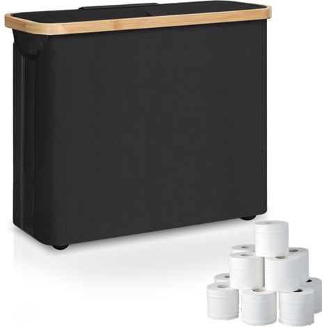 Rangement Papier Toilette, Réserves à Rouleaux de avec Couvercle, Panier Papier WC, Boite Rangement Salle de Bain pour 8-12 Rouleaux de Papier Toilette (Noir) (1/5)