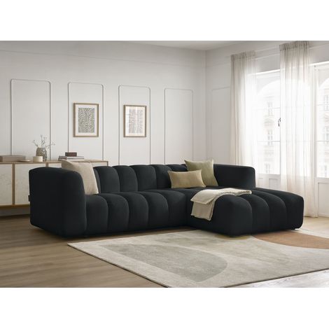 BOBOCHIC - Canapé d'angle fixe TALIA tissu chiné Angle droit Noir (1/5)