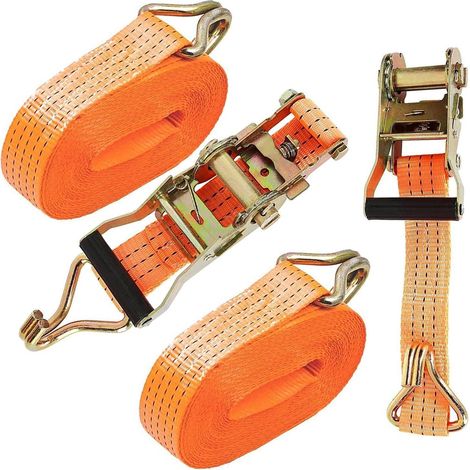 Lot de 2 sangles à cliquet 5cm x 6m, 5000kg force de traction, crochet J