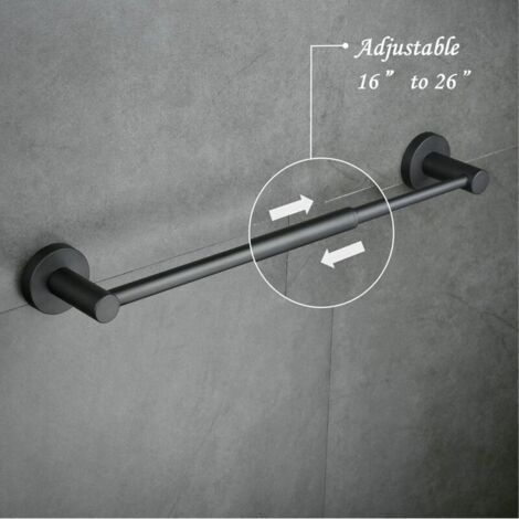 Adjustable Towel Rack 40CM to 66CM, Wall-Mounted Bathroom Towel Bar, Black, 304 Stainless Steel (1/5)
