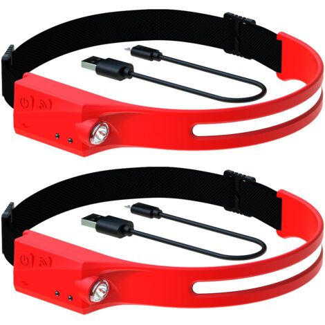 Lampe frontale éléganteRechargeabledirigélampe frontale 230°Lampe frontale adulte à faisceau haute puissance, rouge,2Article