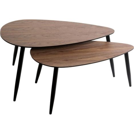 Atmosphera – Lot de 2 tables basses gigognes 98cm – Bois peuplier et noyer – Design scandinave chic – Facile à monter et entretenir (1/4)