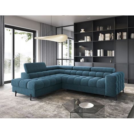 Ecksofa mit Schlaffunktion Sofa AMARA Stoff Aphrodite Dunkelblau Ottomane Links (1/5)