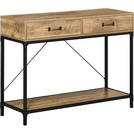 Console, table d'entrée avec étagère et 2 tiroirs, 100 x 35 x 76,5 cm, table d'appoint, table de canapé, table de présentation pour petits espaces, entrée, couloir, salon, marron et noir (1/5)