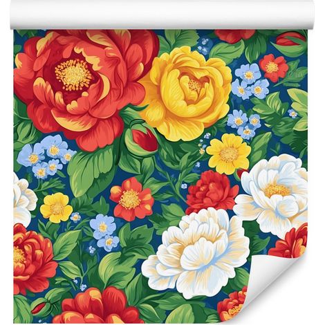 Papier peint à motifs floraux esthétiques verts et rouges pour salon et chambre 50x1000 (1/5)