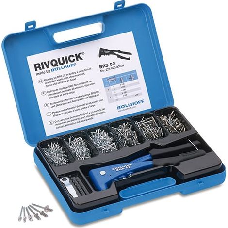 Coffret Bollhoff RIVQUICK de 558 Rivets Alu/Acier + Pince BRS02