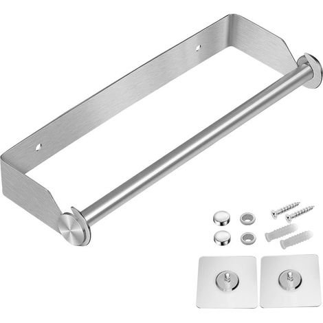 Porta rotolo di carta da cucina a parete, in acciaio inox 304, autoadesivo o con fissaggio a vite, per cucina e bagno. (1/5)