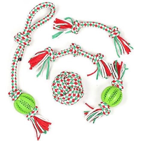 Jouets à mâcher interactifs pour chiens, lot de 5 jouets de dentition avec balles et ficelles, pour le nettoyage des dents des chiens de grande et moyenne taille. (1/5)
