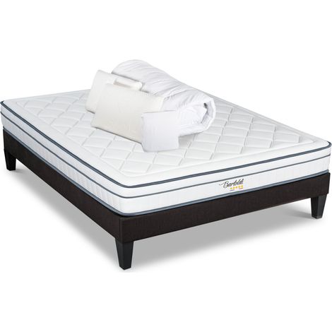 BELLECOUR LITERIE Pack Prêt à dormir BARTOLDI 180x200 cm Matelas Ressorts ensachés + Sommier + Accessoires (1/5)