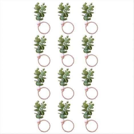 Lot de 12 ronds de serviette, ronds de serviette en forme de feuille d'eucalyptus (1/5)