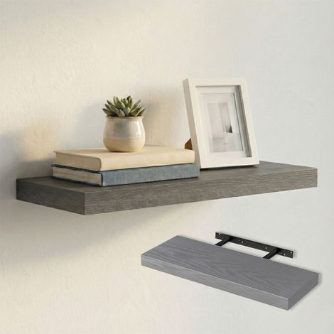 Mensole da Parete in Legno con Staffe a Scomparsa GRIGIO 60CM