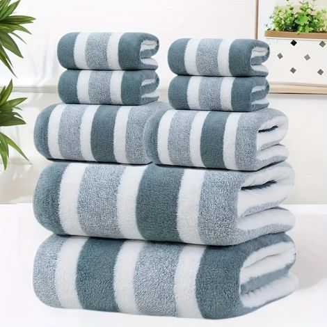 Filiyano-Lot de 8 serviettes de bain ultra-douces, super absorbantes, non pelucheuses et de qualité hôtelière 5 étoiles, à rayures bicolores (1/5)
