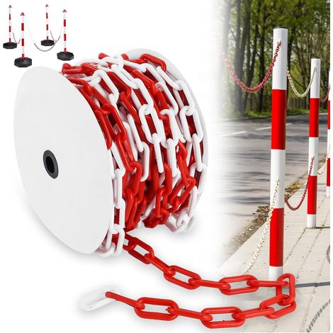 Chaîne de Signalisation en Plastique Rouge et Blanc de 25 m, Chaîne en plastique de 8 mm d'épaisseur, Chaîne en plastique pour Verrouiller les Surfaces, Bien Visible, Stable et Maniable (1/5)
