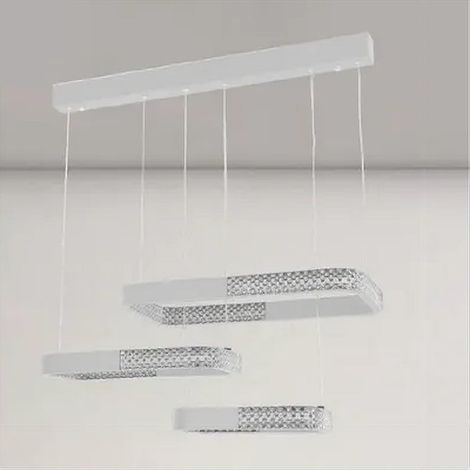 TrAdE Shop Traesio - Lampadario A Sospensione Led 68w 3 Rettangoli Cristallo Telecomando Bianco 32095 - (1/5)