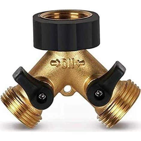 CSPARKV Répartiteur Distributeur Y 2 Voies pour Tuyau d'alimentation 3/4", Raccord Double Robinet Connecteur de Tuyau, Raccord Y pour Tuyaux d'Arrivée d'Eau avec Robinet d'Arrêt pour Irrigation de Jar