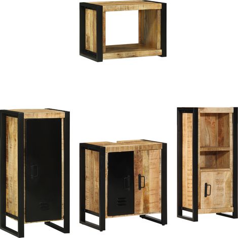 Badezimmermöbel-Set 4 pcs Braun und Schwarz Massivholz Mango vidaXL (1/5)