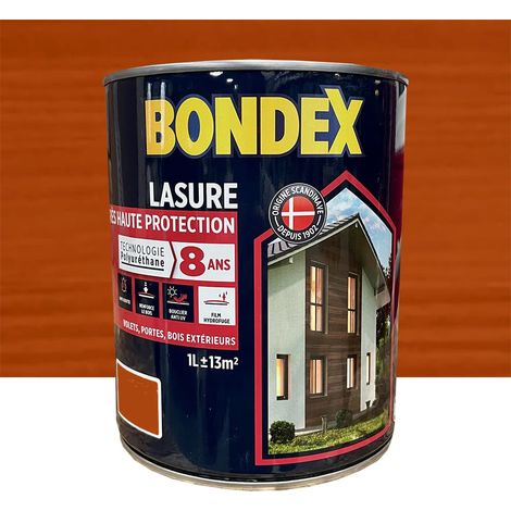 Bondex – Lasure extérieure très haute protection 8 ans – Polyuréthane pour bois dur et teck – Aspect satiné – 1 L