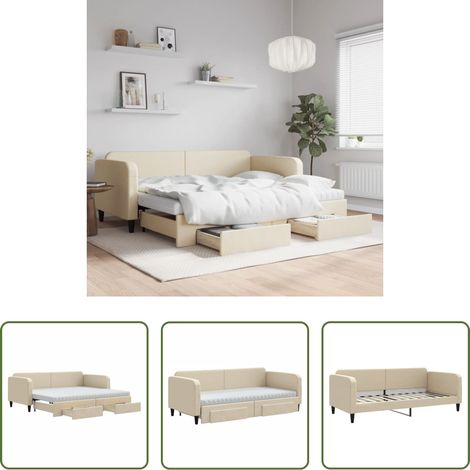 vidaXL Canapé avec lit - Lit de jour avec gigogne et tiroirs crème 90x200 cm tissu (1/5)