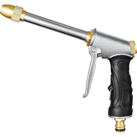 Buse de pistolet d'arrosage pour tuyau d'arrosage- buse d'eau haute pression longue en métal robuste- adaptée à l'arrosage des fleurs- au lavage des voitures et à la douche des animaux domestiques. (1/4)