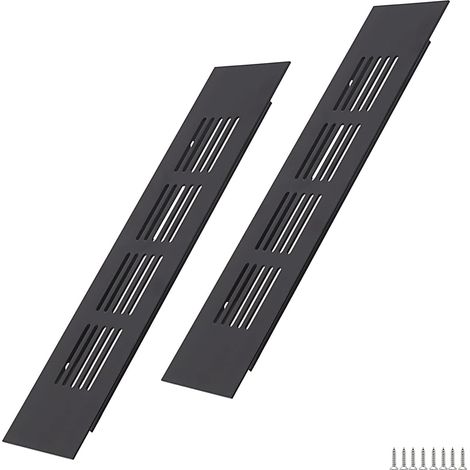 Grille d'aération - Lot de 2 - Aluminium - Noir - 200x50 mm - Pour placards et portes (1/5)