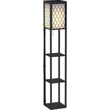 Lampada da terra 2 in 1 salvaspazio con 3 ripiani, lampada moderna per salotto, soggiorno e ufficio, attacco E27, 26 x 26 x 160 cm, nero e bianco