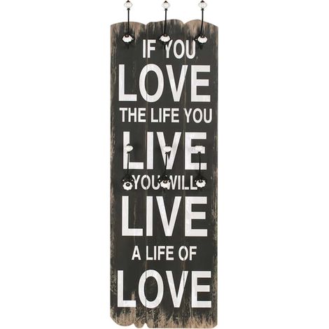 vidaXL Perchero de pared LOVE LIFE con 6 ganchos 120x40 cm (1/2)