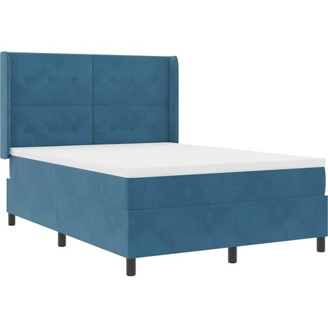 LED Box Spring Bed with Mattres Manual Blue 140 x 190 cm Velvet vidaXL (1/5)
