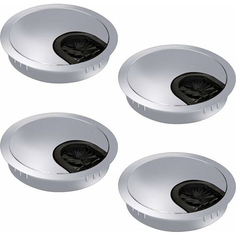 Lot de 4 passe-câbles de 60 mm - Passe-câbles - Goulotte de bureau avec joint à brosse pour bureau/bureau/plans de travail - Métal